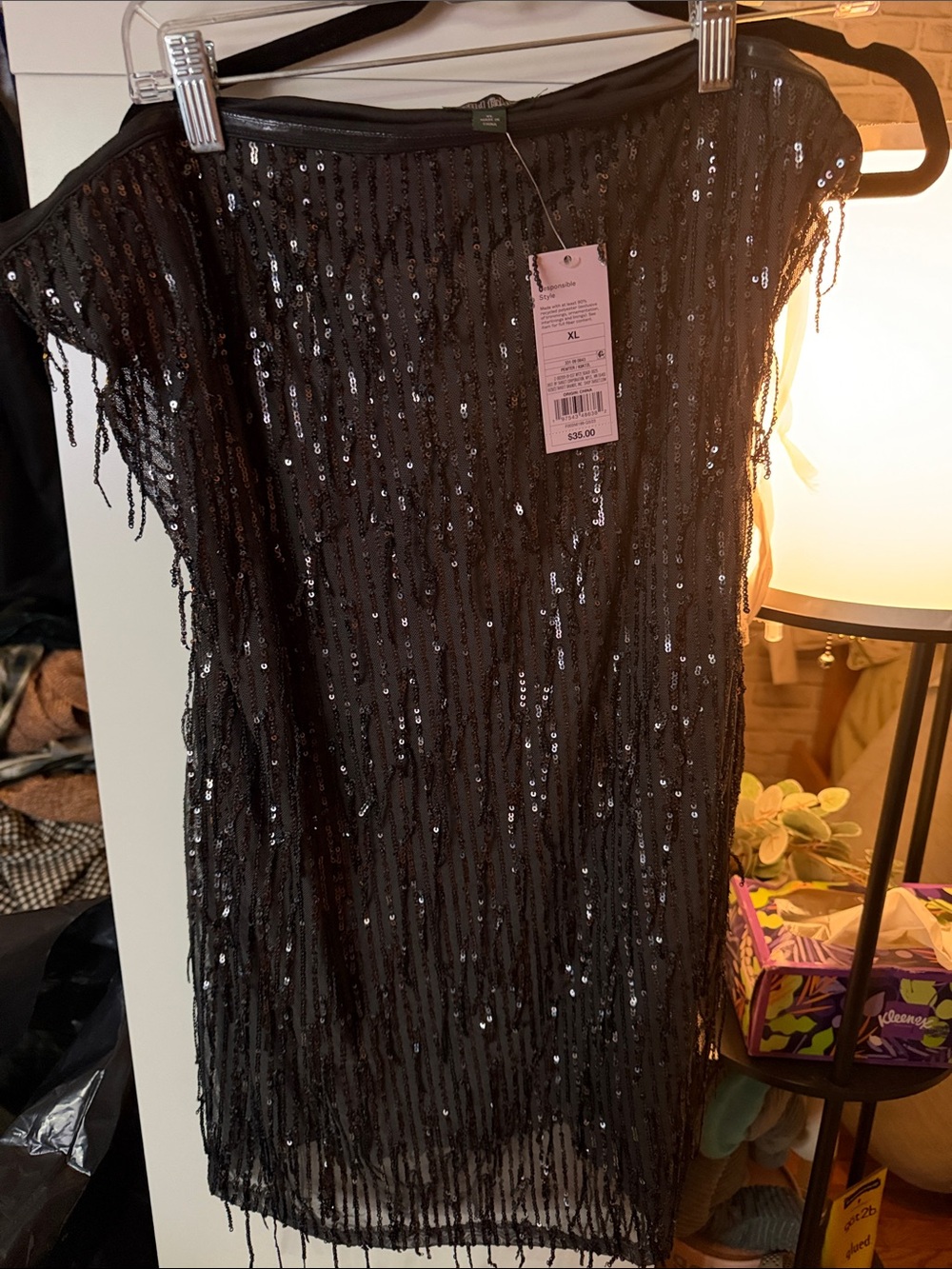 wild fable Black Strapless Sequin Fringe Dress